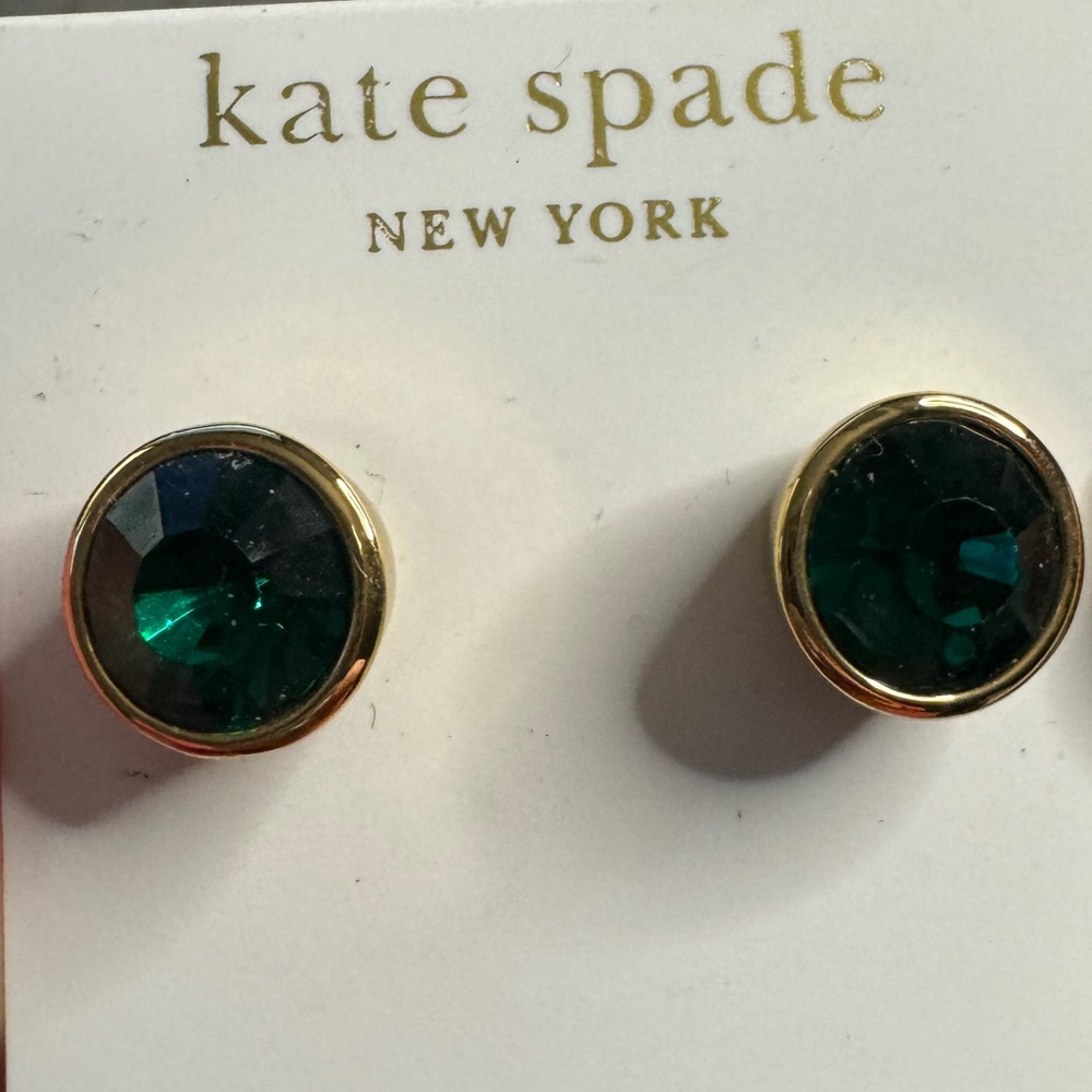 NWT Kate spade emerald stud earrings -14k gold filled around gem